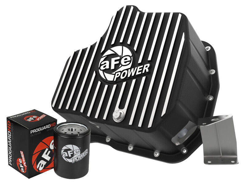 aFe 011-16 GM Diesel Trucks V8-6.6L LML Engine Oil Pan Black POWER Pro Series w/ Machined Fins.