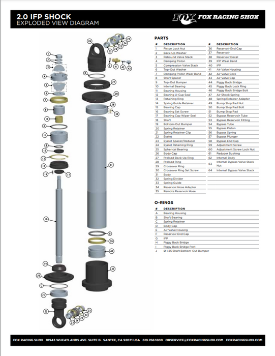 Fox Replacement Shock Body (T) 1.834 Bore 15.900 TLG Steel Body Cap ID Thread And Wire Ring End